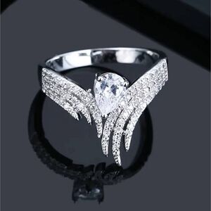 Wing Angel Ring  with Inlaid Zircon White and diamond Silver Plated